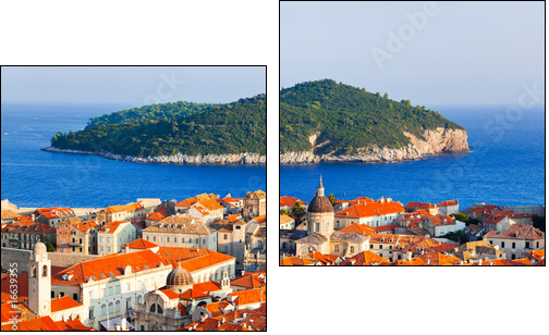 Town Dubrovnik and island in Croatia - Two-piece canvas, Diptych