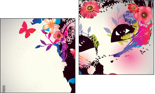 Girl with mask/Vector illustration - Two-piece canvas, Diptych
