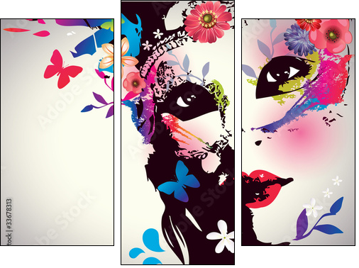 Girl with mask/Vector illustration - Three-piece canvas, Triptych