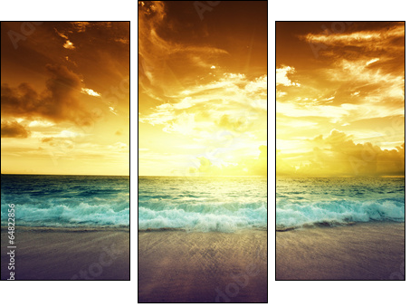 sunset on Seychelles beach - Three-piece canvas, Triptych