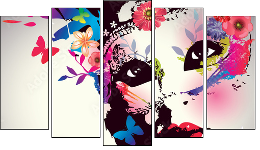 Girl with mask/Vector illustration - Five-piece canvas, Pentaptych