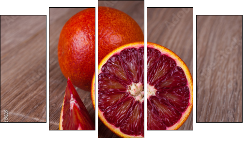 red blood sicilian orange whole, half and wedge - Five-piece canvas, Pentaptych