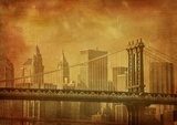 Pont suspendu et skyline vintage