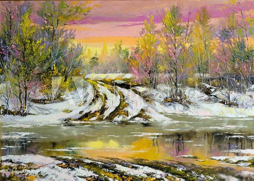 Crépuscule d'hiver au bord de la rivière