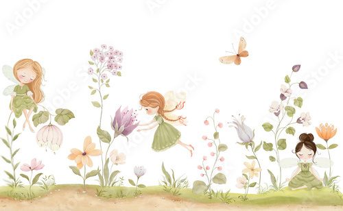Jardin enchanté aux fées et papillons