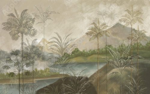 Paysage tropical en aquarelle douce
