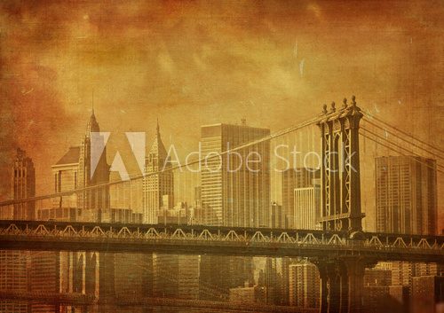 Pont suspendu et skyline vintage