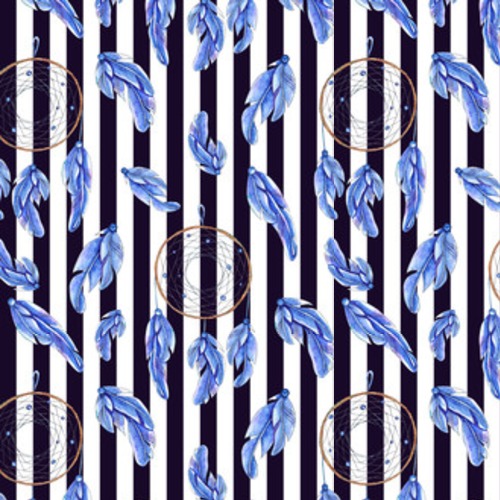 Plumes bleues sur rayures contrastées