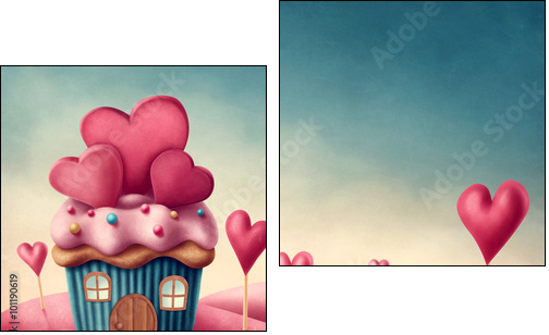 Fantasy cup cake house - Two-piece canvas, Diptych