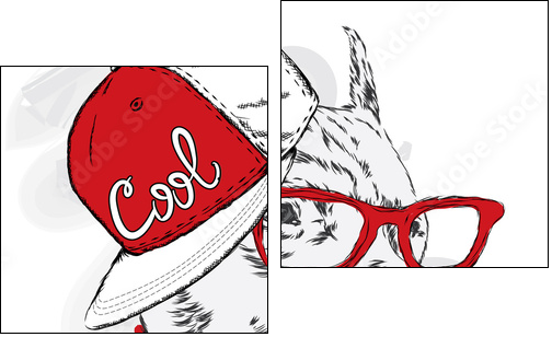 Pitbull in cap and headphones. Dog vector. Cool dog. - Two-piece canvas, Diptych