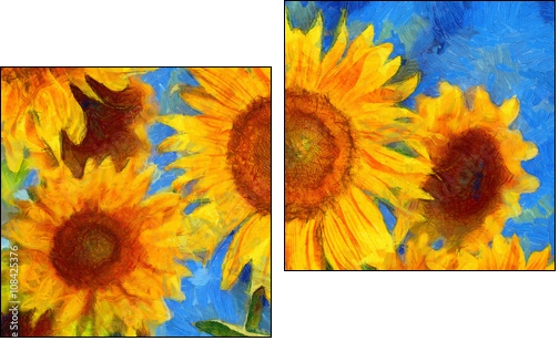 Sunflowers.Van Gogh style imitation. Digital painting. - Two-piece canvas, Diptych