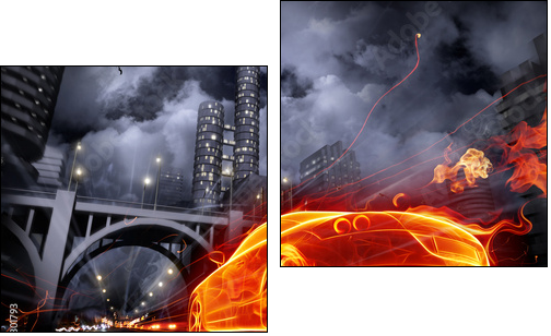 Fire car - Two-piece canvas, Diptych