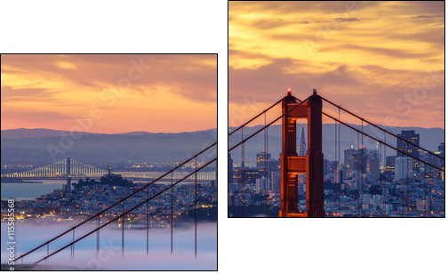 Early morning low fog at Golden Gate Bridge - Two-piece canvas, Diptych