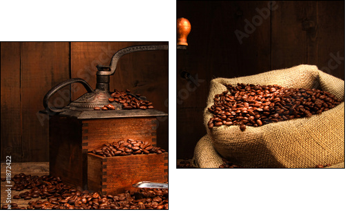 Antique coffee grinder with beans - Two-piece canvas, Diptych