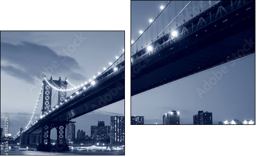 Manhattan Bridge and Manhattan skyline At Night - Two-piece canvas, Diptych