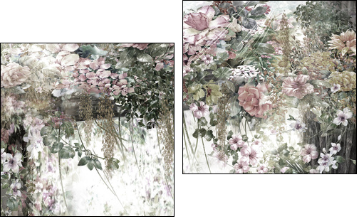 Abstract flowers watercolor painting. Spring multicolored flowers - Two-piece canvas, Diptych