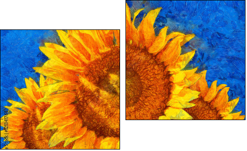 Sunflowers.Van Gogh style imitation. Digital imitation of post impressionism oil painting. - Two-piece canvas, Diptych