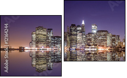 New York skyline and reflection at night - Two-piece canvas, Diptych