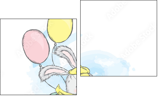 Honey Bunny in a car. Vector illustration for a card or poster. Print on clothes. Charming hare. - Two-piece canvas, Diptych