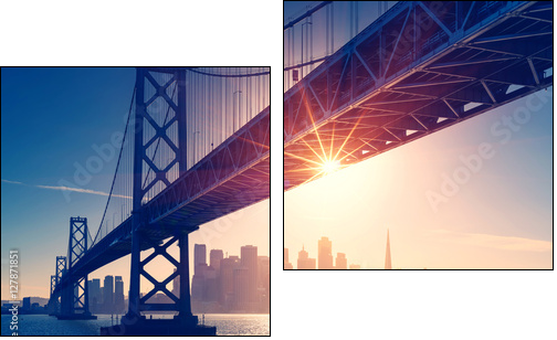 San Francisco skyline retro view. America spirit - California theme. USA background. - Two-piece canvas, Diptych