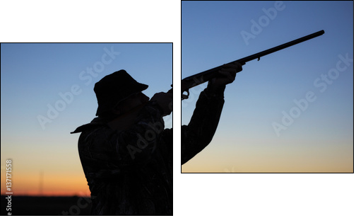 Hunter's silhouette at sunset - Two-piece canvas, Diptych