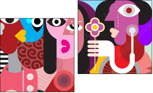 The Man Gives One Flower To A  Beautiful Woman - Two-piece canvas, Diptych