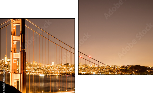 Golden gate bridge at night. Long shutter speed. San Francisco - Two-piece canvas, Diptych