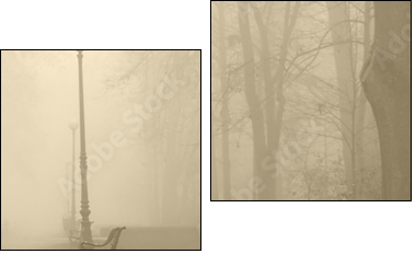 red bench in the fog - Two-piece canvas, Diptych