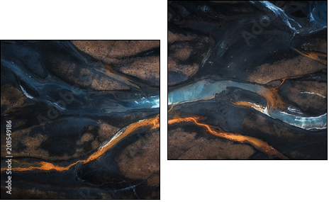 Aerial photo of mix color of stream in to river - Two-piece canvas, Diptych