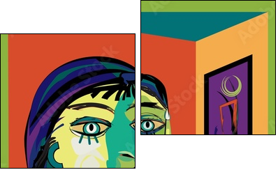 Colorful abstract background, inspired by Picasso, thinking woman - Two-piece canvas, Diptych