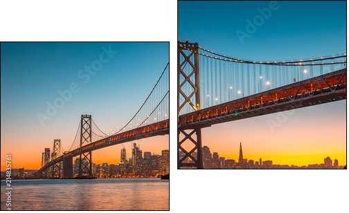 San Francisco skyline with Bay Bridge at sunset, California, USA - Two-piece canvas, Diptych