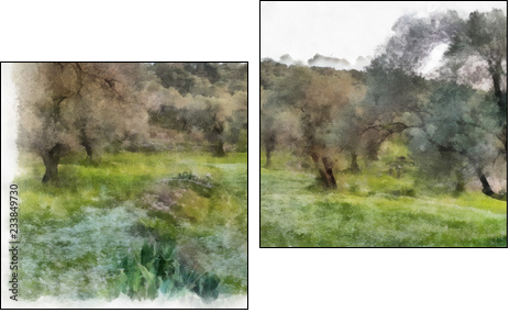 olives fields painting - Two-piece canvas, Diptych