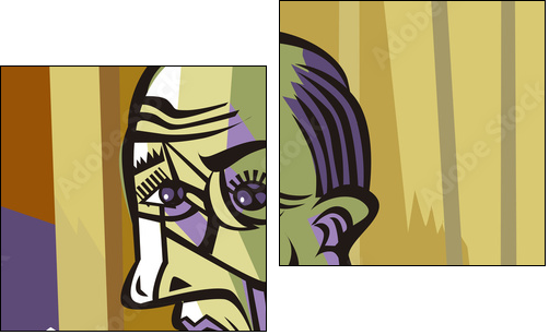 bald man cubist painter portrait - Two-piece canvas, Diptych