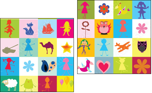 Pattern with toys and kids for kindergarten - Two-piece canvas, Diptych