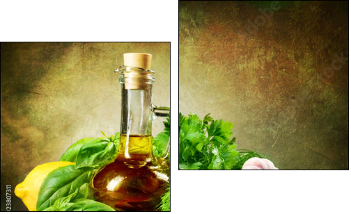 Healthy Vegetables and Olive Oil.Vintage Styled - Two-piece canvas, Diptych
