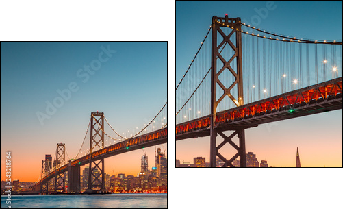 San Francisco skyline with Oakland Bay Bridge at sunset, California, USA - Two-piece canvas, Diptych