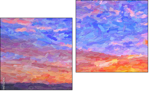 IMPRESSIONISM sunset in the mountains - Two-piece canvas, Diptych