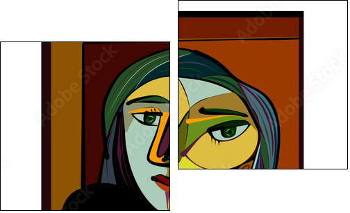 Colorful abstract background, cubism art style, thinking woman - Two-piece canvas, Diptych