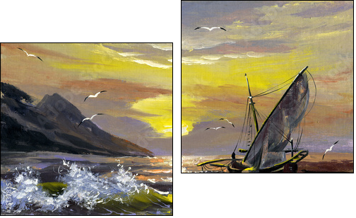Sailing boat on a decline - Two-piece canvas, Diptych