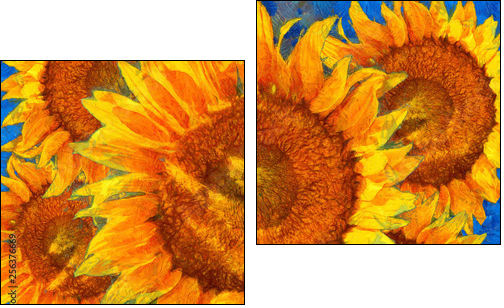 Sunflowers arrangement. Van Gogh style imitation. - Two-piece canvas, Diptych