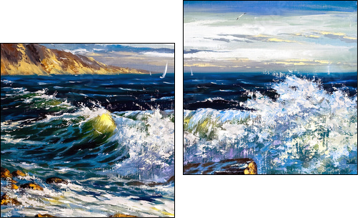 Storm waves on seacoast - Two-piece canvas, Diptych