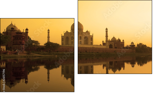 Taj Mahal sunset reflection, Yamuna River. - Two-piece canvas, Diptych