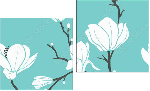 blue magnolia pattern - Two-piece canvas, Diptych
