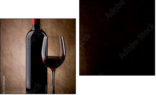 bottle with red wine and glass and grapes - Two-piece canvas, Diptych