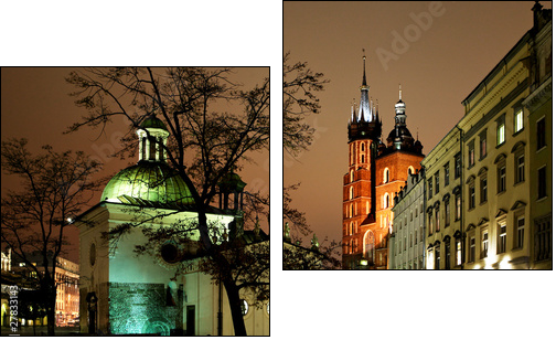 Night view of the Market Square in Krakow, Poland - Two-piece canvas, Diptych