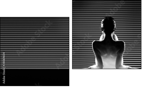 black and white back view artistic nude, on striped background. - Two-piece canvas, Diptych