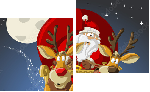Santa-Claus on sleigh with reindeers - Two-piece canvas, Diptych