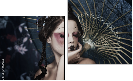 portrait of a beautiful white girl in geisha style - Two-piece canvas, Diptych