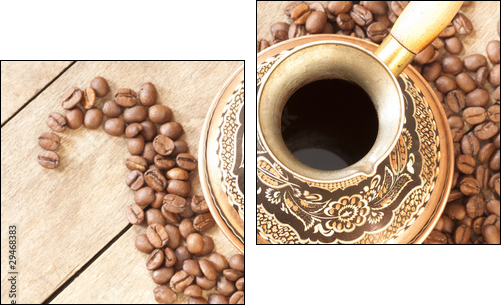 Copper Turk for coffee with ornaments basking in the heat - Two-piece canvas, Diptych