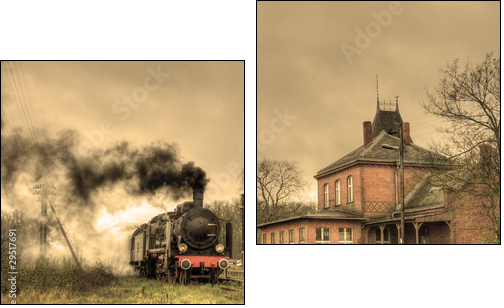 Old retro steam train - Two-piece canvas, Diptych